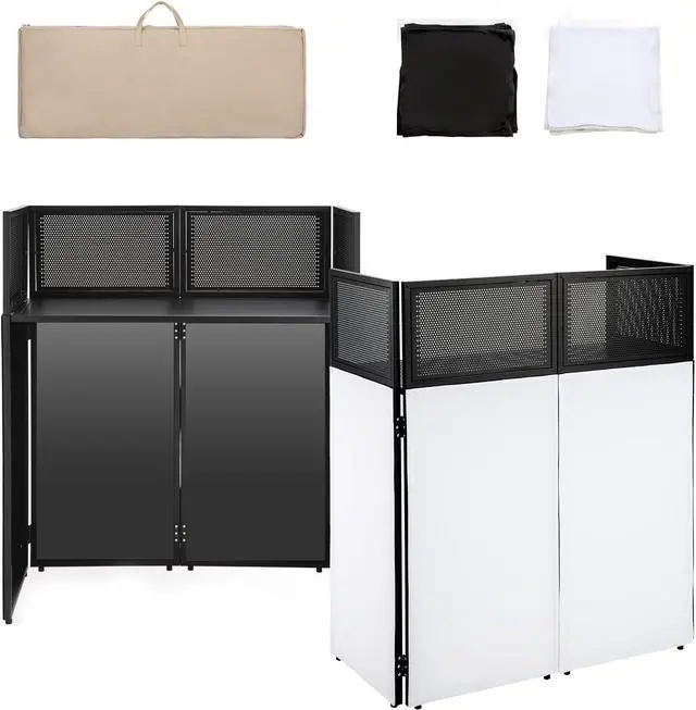 Main image of DJ Booth Portable DJ Facade Table Station, Foldable DJ Event Booth Facade with 38.5" x 19" Flat Table Top, DJ Table Stand with Black & White Scrims, Carrying Bag