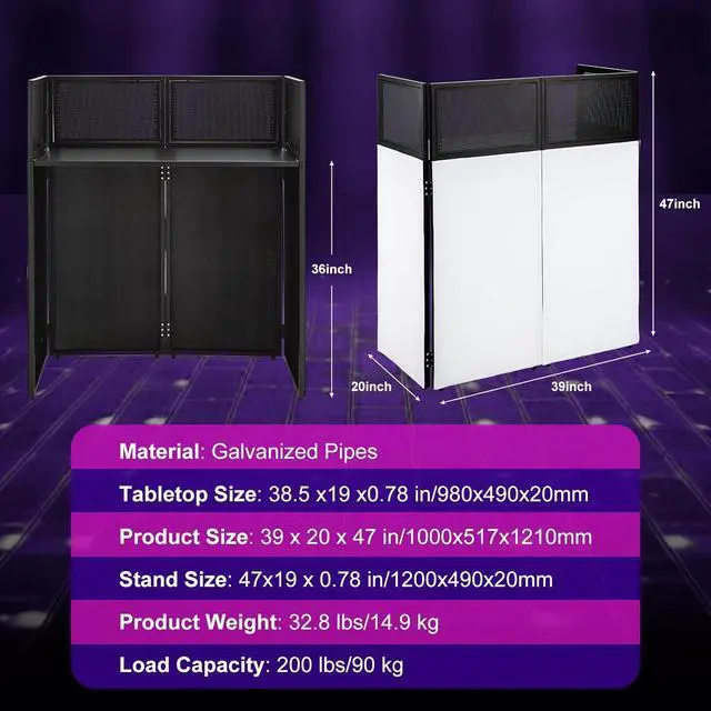 Alt view image 3 of 7 - DJ Booth Portable DJ Facade Table Station, Foldable DJ Event Booth Facade with 38.5" x 19" Flat Table Top, DJ Table Stand with Black & White Scrims, Carrying Bag
