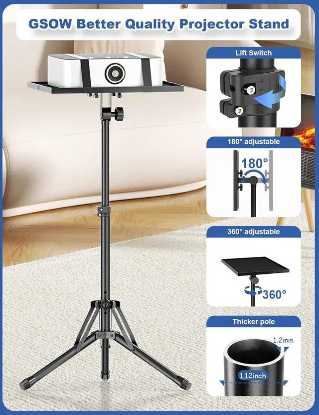 Alt view image 3 of 7 - Projector Stand Tripod, Adjustable Height 26 to 38 Inch Laptop Tripod, Floor Standing Laptop Stand, Foldable Tripod for Projector with Carry Bag, Portable Podium Stand for Office, Home, Stage, DJ