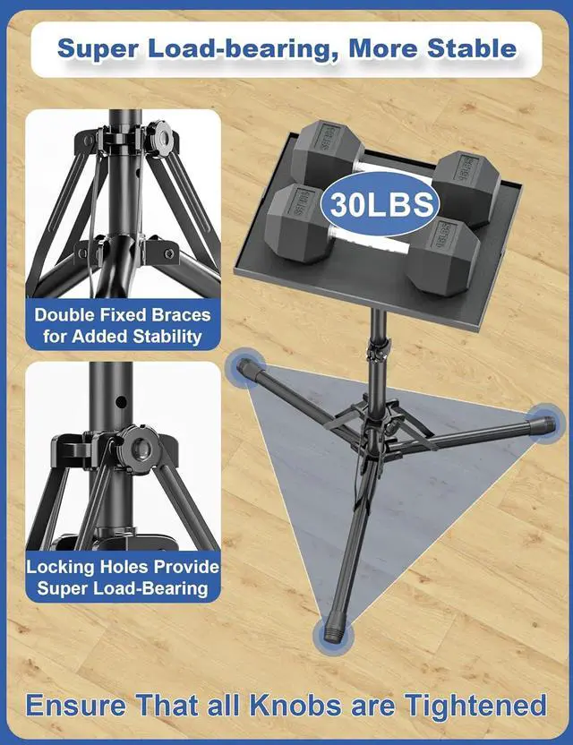 Alt view image 4 of 7 - Projector Stand Tripod, Adjustable Height 26 to 38 Inch Laptop Tripod, Floor Standing Laptop Stand, Foldable Tripod for Projector with Carry Bag, Portable Podium Stand for Office, Home, Stage, DJ