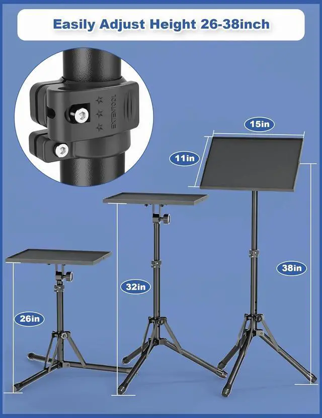 Alt view image 5 of 7 - Projector Stand Tripod, Adjustable Height 26 to 38 Inch Laptop Tripod, Floor Standing Laptop Stand, Foldable Tripod for Projector with Carry Bag, Portable Podium Stand for Office, Home, Stage, DJ