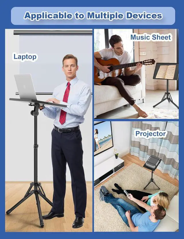 Alt view image 7 of 7 - Projector Stand Tripod, Adjustable Height 26 to 38 Inch Laptop Tripod, Floor Standing Laptop Stand, Foldable Tripod for Projector with Carry Bag, Portable Podium Stand for Office, Home, Stage, DJ