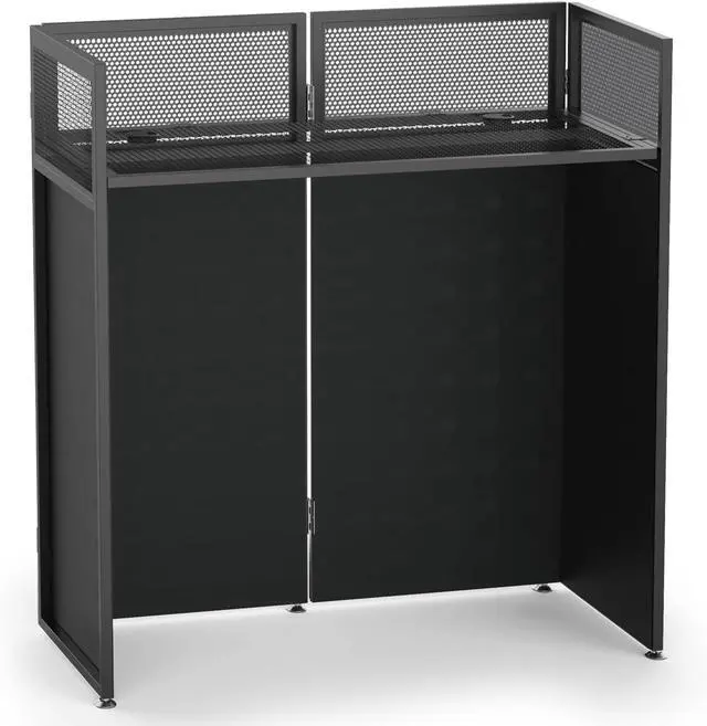Main image of Foldable DJ Booth for Quick, Tool-Free Assembly, DJ Table with White & Black Scrims, Metal Frame DJ Facade, DJ Stand with Cable Hole, Anti-Slip Foot Pad and Carry Bag, for Parties & Events