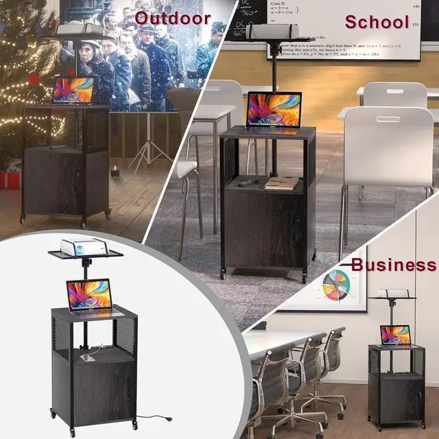 Alt view image 7 of 7 - Projector Stand with Storage Cabinet Heavy Duty Mobile Laptop Tripod Charging Station and Adjustable Height 28.4" to 48" for Office, Home, Outdoor Movies, Stage & Studio, DJ Rack by DT