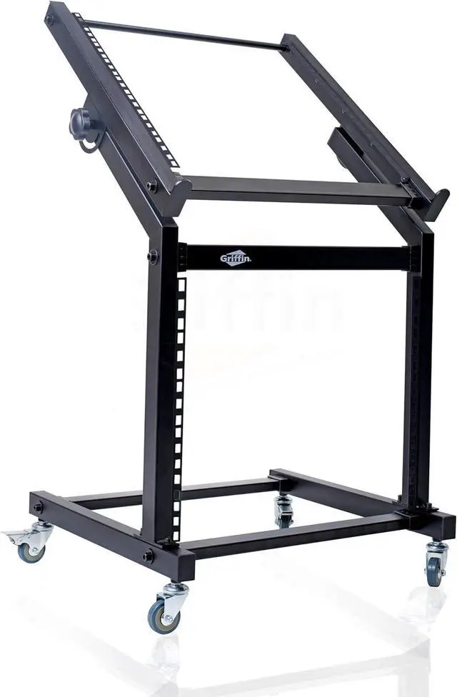 Main image of Rack Mount Rolling Stand & Adjustable Mixer Platform Rails by  | 19U Cart Holder for Music Studio Booth Pro Audio Recording Cabinet | Stage Equipment DJ Gear Storage Case for Amplifier, Effects