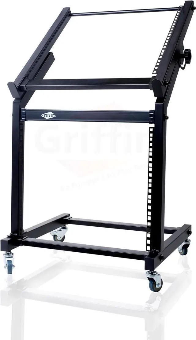 Alt view image 6 of 7 - Rack Mount Rolling Stand & Adjustable Mixer Platform Rails by  | 19U Cart Holder for Music Studio Booth Pro Audio Recording Cabinet | Stage Equipment DJ Gear Storage Case for Amplifier, Effects