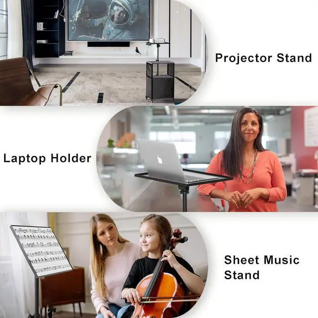 Alt view image 3 of 7 - Projector Stand with Storage Cabinet Heavy Duty Mobile Laptop Tripod Charging Station and Adjustable Height 28.4" to 48" for Office, Home, Outdoor Movies, Stage & Studio, DJ Rack by DT