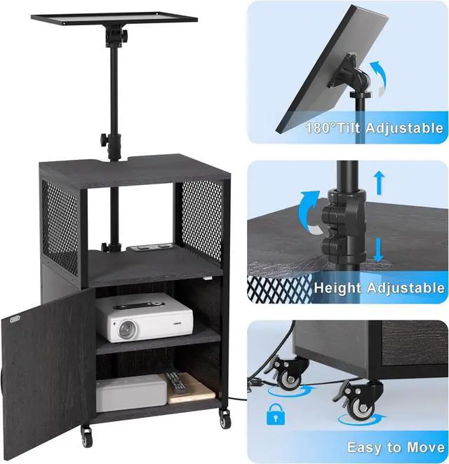 Alt view image 5 of 7 - Projector Stand with Storage Cabinet Heavy Duty Mobile Laptop Tripod Charging Station and Adjustable Height 28.4" to 48" for Office, Home, Outdoor Movies, Stage & Studio, DJ Rack by DT
