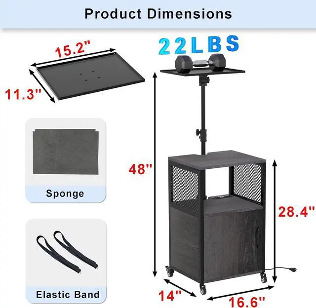 Alt view image 6 of 7 - Projector Stand with Storage Cabinet Heavy Duty Mobile Laptop Tripod Charging Station and Adjustable Height 28.4" to 48" for Office, Home, Outdoor Movies, Stage & Studio, DJ Rack by DT