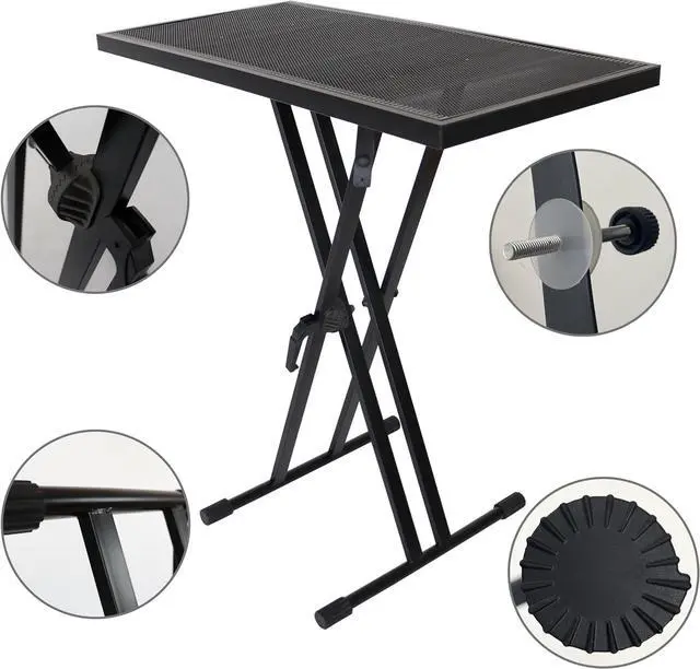 Alt view image 6 of 7 - Portable DJ Table Stand DJ Controller Stand DJ Desk DJ Booth Adjustable Height DJ Stand For Laptop/Synth DJ Mixer Stand with Braced Keyboard Stand w/35 x 17.3 Table Top and Travel Bag