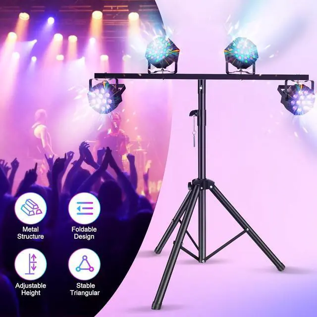 Alt view image 2 of 7 - Light Stand, DJ Light Stand for Par Lights, Protable Light Stand Tripod, Lightweight Metal DJ Light Stand with Crossbar, Stage Light Stand for Stage, Bar, Banquet, Party (39-70 In)
