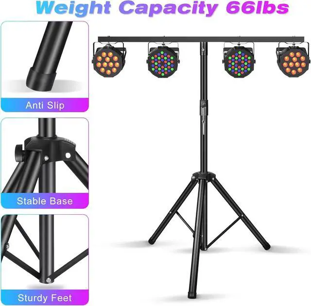 Alt view image 3 of 7 - Light Stand, DJ Light Stand for Par Lights, Protable Light Stand Tripod, Lightweight Metal DJ Light Stand with Crossbar, Stage Light Stand for Stage, Bar, Banquet, Party (39-70 In)