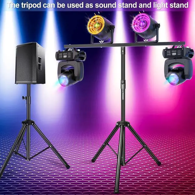 Alt view image 4 of 7 - Light Stand, DJ Light Stand for Par Lights, Protable Light Stand Tripod, Lightweight Metal DJ Light Stand with Crossbar, Stage Light Stand for Stage, Bar, Banquet, Party (39-70 In)