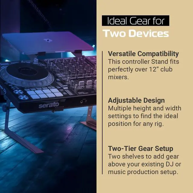 Alt view image 4 of 6 - Headliner Covina Portable Dual DJ Controller Stand; Adjustable and Durable DJ Stand for Controller and Laptop; Perfect for your DJ Rig at Home, in the Club or on the Road (HL20003)