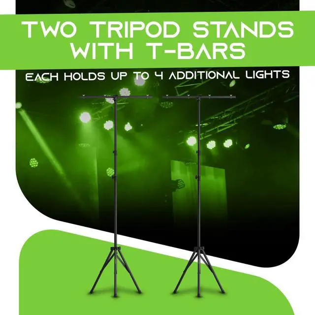 Alt view image 4 of 6 - GEARit Lighting  System (x2) 12 Ft Tripod Stands With T-Bars (x2) 5 Ft Stage es, 36 Mounting Points, Up to 200 Lbs Capacity for Pro-Grade Portable for DJ Lighting, Bands, Venues and Stages