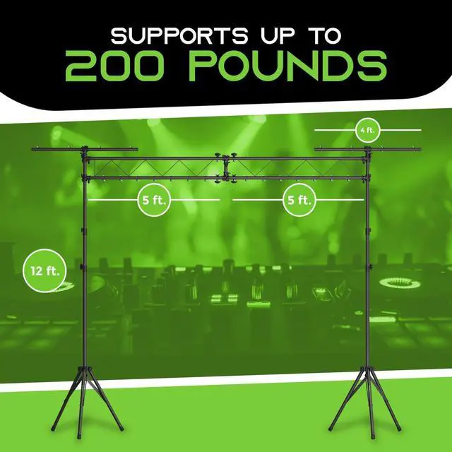 Alt view image 5 of 6 - GEARit Lighting  System (x2) 12 Ft Tripod Stands With T-Bars (x2) 5 Ft Stage es, 36 Mounting Points, Up to 200 Lbs Capacity for Pro-Grade Portable for DJ Lighting, Bands, Venues and Stages