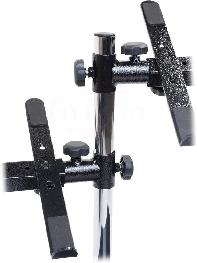 Alt view image 3 of 7 - Double DJ Laptop Stand by FAT TOAD | 2 Tier PC Table Holder | Portable Computer Clamp Equipment Rack with Support Mounts for Music Studio Mixers, Controllers, Monitors, & Disc Jockey Booth Gear