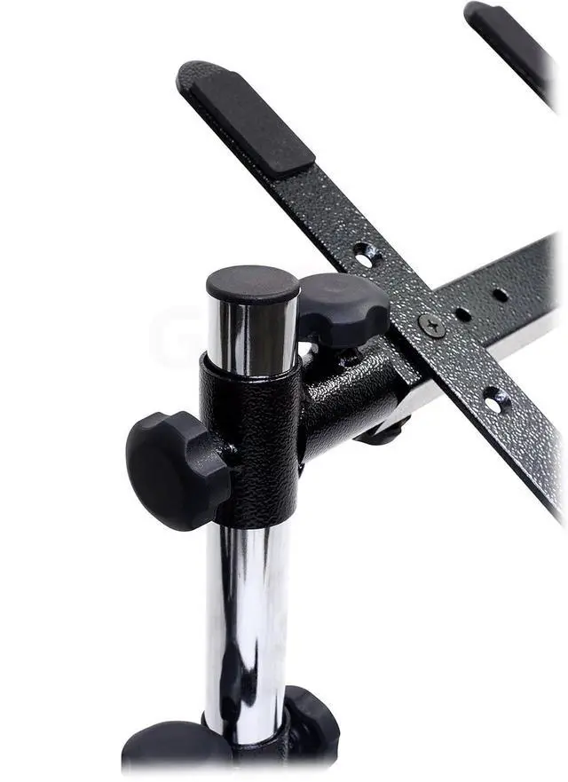 Alt view image 6 of 7 - Double DJ Laptop Stand by FAT TOAD | 2 Tier PC Table Holder | Portable Computer Clamp Equipment Rack with Support Mounts for Music Studio Mixers, Controllers, Monitors, & Disc Jockey Booth Gear