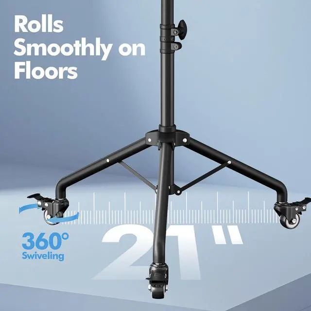 Alt view image 2 of 7 - Projector Tripod Stand with Wheels, Portable Laptop Floor Support with Mouse Tray & Bag, Height Adjustable 26 to 49 Inch with Gooseneck Phone Holder for Office, Home, DJ Racks