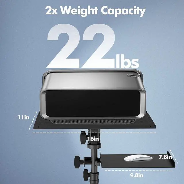 Alt view image 6 of 7 - Projector Tripod Stand with Wheels, Portable Laptop Floor Support with Mouse Tray & Bag, Height Adjustable 26 to 49 Inch with Gooseneck Phone Holder for Office, Home, DJ Racks
