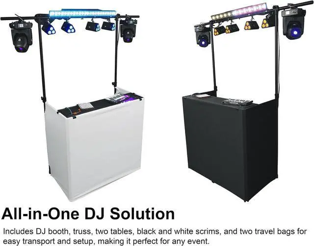 Alt view image 2 of 7 - DJ Booth With Facade, 2-Tier Tables, , Scrims, and Travel Bag, XL Size (48.5" L x 24" D x 44" H), Sturdy, Portable, Quick Setup