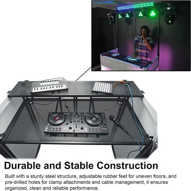 Alt view image 5 of 7 - DJ Booth With Facade, 2-Tier Tables, , Scrims, and Travel Bag, XL Size (48.5" L x 24" D x 44" H), Sturdy, Portable, Quick Setup