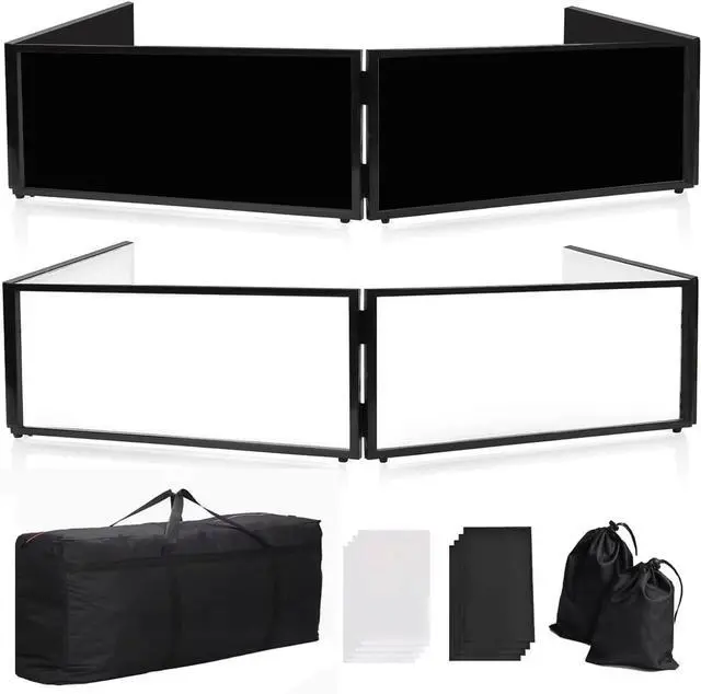 Main image of DJ Booth Facade  67" x 19.7" x 16" Portable DJ Event Booth with Black & White Scrims, with Foldable Panels & Travel Bag, Adjustable for Custom Setup, Ideal for Weddings & Shows