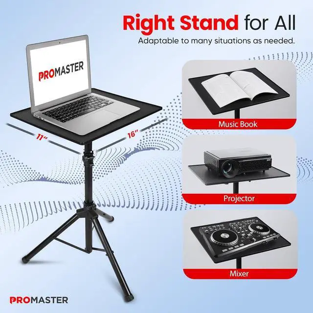 Alt view image 2 of 7 - Adjustable Tripod Projector Stand - Height Adjustable Projector Floor Stand for Outside Use, Laptop Tripod Mount, Portable Projector Stand Table, DJ Equipment Stand - Black