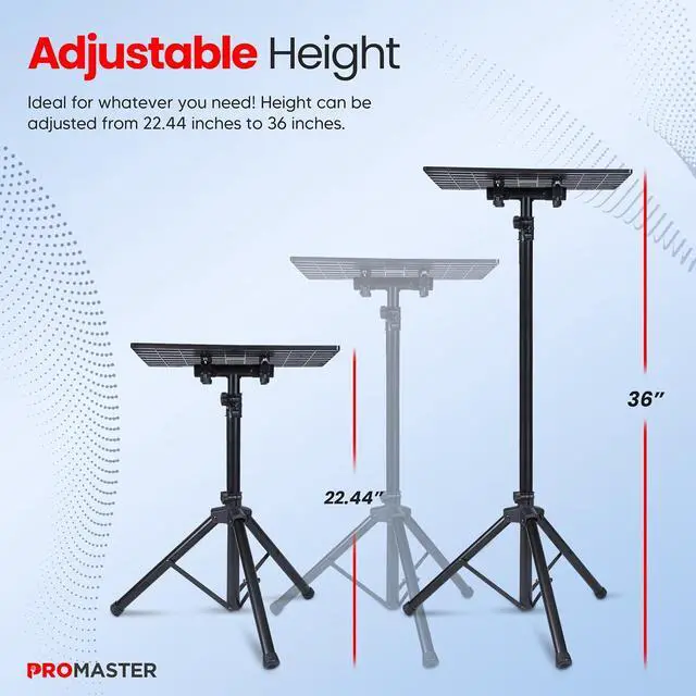 Alt view image 4 of 7 - Adjustable Tripod Projector Stand - Height Adjustable Projector Floor Stand for Outside Use, Laptop Tripod Mount, Portable Projector Stand Table, DJ Equipment Stand - Black