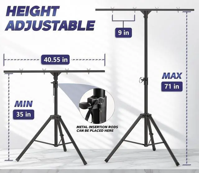 Alt view image 3 of 7 - DJ Light Stand,Heavy-Duty DJ Stand Tripod Adjustable 35-71 Inch DJ Lighting T-Bar Stage Light Stand for Bar Party DJ Lights