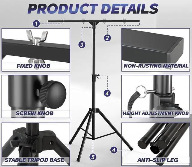 Alt view image 6 of 7 - DJ Light Stand,Heavy-Duty DJ Stand Tripod Adjustable 35-71 Inch DJ Lighting T-Bar Stage Light Stand for Bar Party DJ Lights