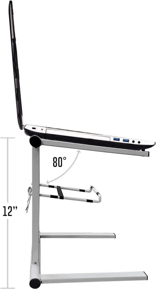 Alt view image 4 of 7 - Portable Folding Laptop Stand with Bag | Elevated MacBook Stand for Home Office, Music Production, Gaming, DJ Controller | No Assembly Required (White)