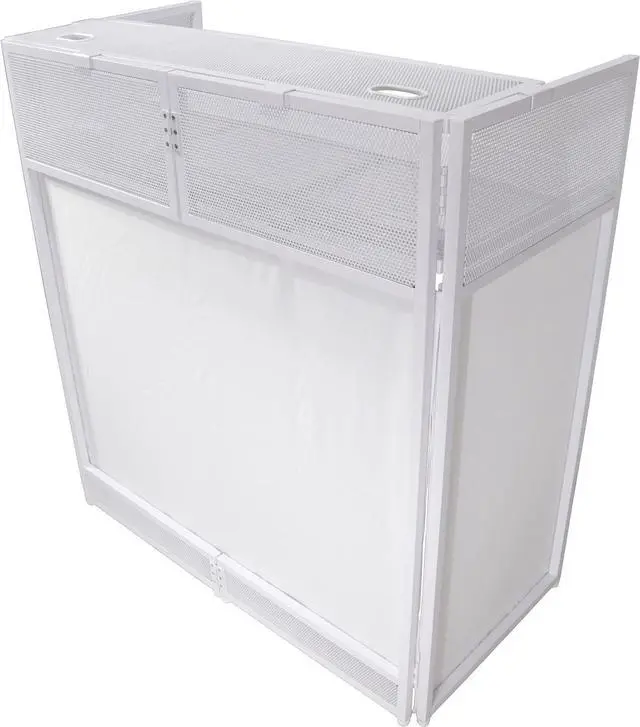 Main image of ProX XF-VISTAWHMK2 Vista DJ Booth Table Work Station with White Black Scrims and Carrying Bag White Frame