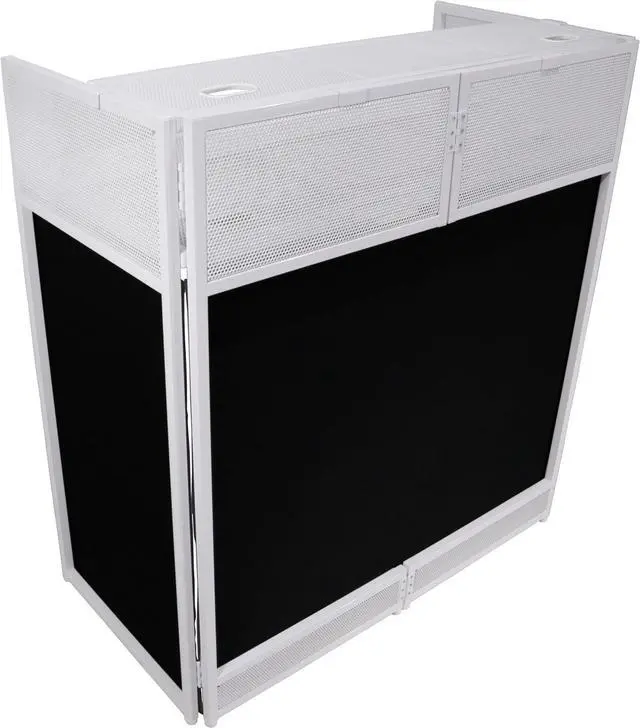 Alt view image 2 of 7 - ProX XF-VISTAWHMK2 Vista DJ Booth Table Work Station with White Black Scrims and Carrying Bag White Frame