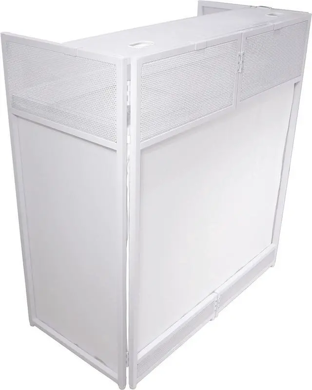 Alt view image 3 of 7 - ProX XF-VISTAWHMK2 Vista DJ Booth Table Work Station with White Black Scrims and Carrying Bag White Frame