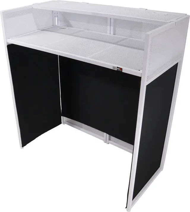 Alt view image 6 of 7 - ProX XF-VISTAWHMK2 Vista DJ Booth Table Work Station with White Black Scrims and Carrying Bag White Frame
