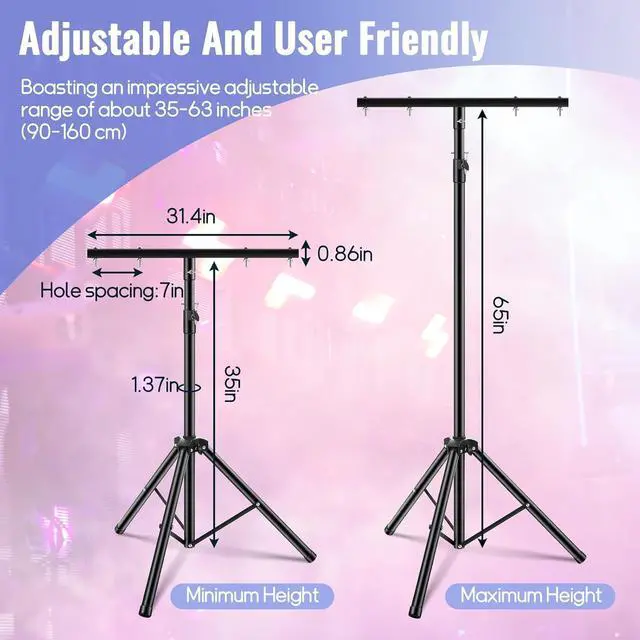 Alt view image 2 of 6 - 2 Pcs DJ Light Stand Adjustable 35-63 Inch Par Can Tripod T-Bar Stage Light Stand Portable Lighting Rack for Stage Bar Banquet Party