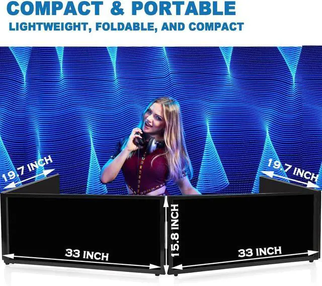 Alt view image 5 of 7 - DJ Booth Facade  67" x 19.7" x 16" Portable DJ Event Booth with Black & White Scrims, with Foldable Panels & Travel Bag, Adjustable for Custom Setup, Ideal for Weddings & Shows