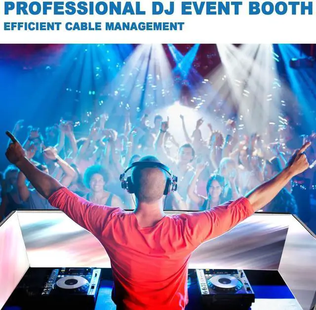 Alt view image 7 of 7 - DJ Booth Facade  67" x 19.7" x 16" Portable DJ Event Booth with Black & White Scrims, with Foldable Panels & Travel Bag, Adjustable for Custom Setup, Ideal for Weddings & Shows