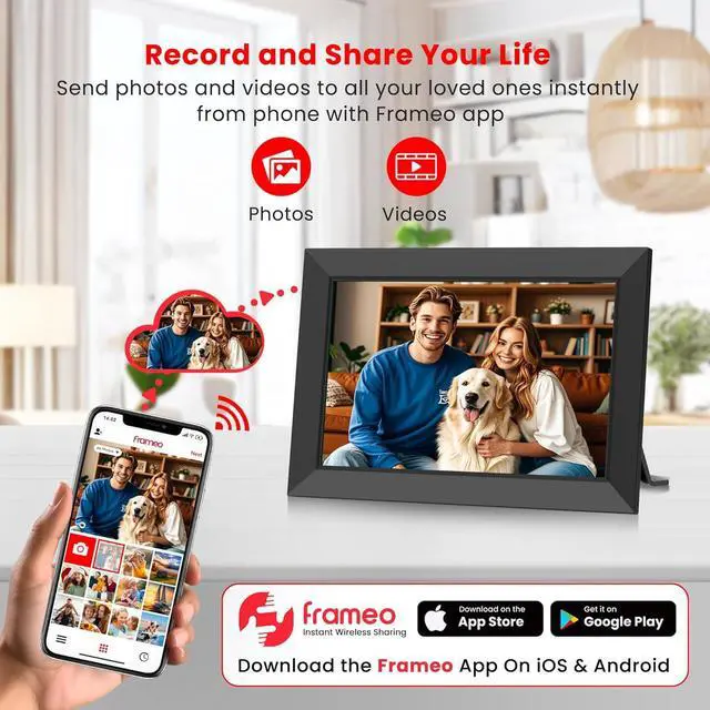 Alt view image 2 of 7 - 10.1 Inch Digital Picture Frame, Smart Wifi Electronic Photo Frame with HD IPS Touch Screen Slideshow Display 32GB Memory Auto-Rotate Wall Mount, Share Photos/Videos from Phone by  App