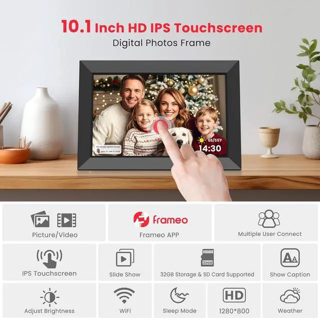 Alt view image 4 of 7 - 10.1 Inch Digital Picture Frame, Smart Wifi Electronic Photo Frame with HD IPS Touch Screen Slideshow Display 32GB Memory Auto-Rotate Wall Mount, Share Photos/Videos from Phone by  App