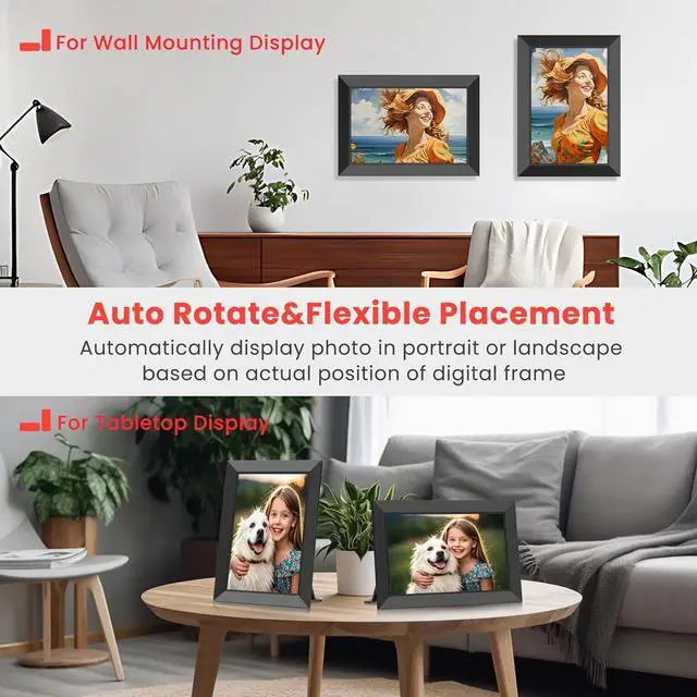 Alt view image 5 of 7 - 10.1 Inch Digital Picture Frame, Smart Wifi Electronic Photo Frame with HD IPS Touch Screen Slideshow Display 32GB Memory Auto-Rotate Wall Mount, Share Photos/Videos from Phone by  App