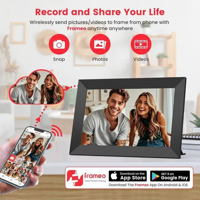 Alt view image 2 of 7 - 10.1 Inch WiFi Digital Picture Frame, Smart Cloud Electronic Photo Frame with HD IPS Touch Screen Slideshow 32GB Memory Auto-Rotate Wall Mount, Share Photos/Videos from Phone by  App