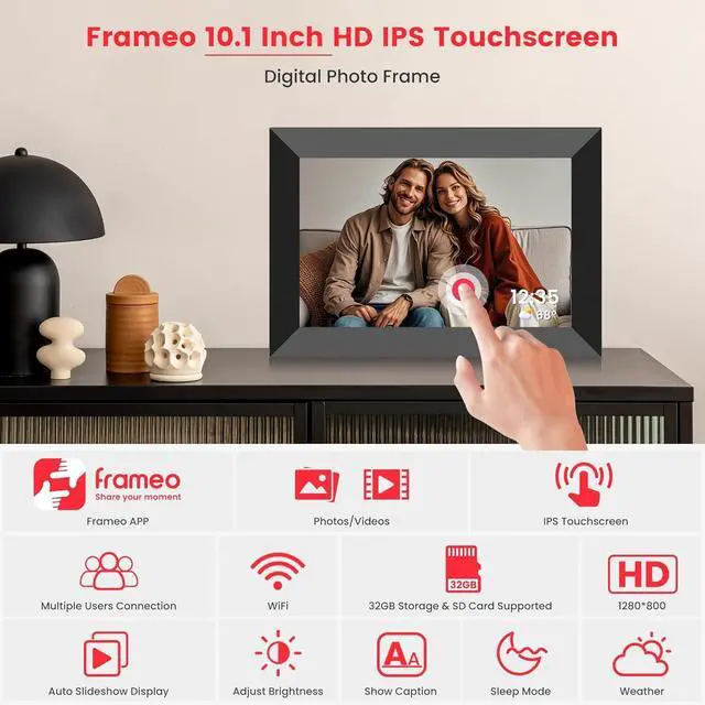Alt view image 4 of 7 - 10.1 Inch WiFi Digital Picture Frame, Smart Cloud Electronic Photo Frame with HD IPS Touch Screen Slideshow 32GB Memory Auto-Rotate Wall Mount, Share Photos/Videos from Phone by  App