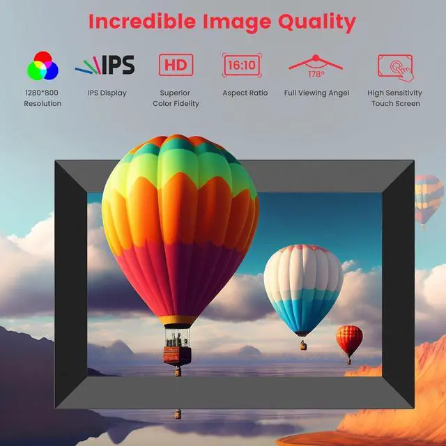 Alt view image 5 of 7 - 10.1 Inch WiFi Digital Picture Frame, Smart Cloud Electronic Photo Frame with HD IPS Touch Screen Slideshow 32GB Memory Auto-Rotate Wall Mount, Share Photos/Videos from Phone by  App