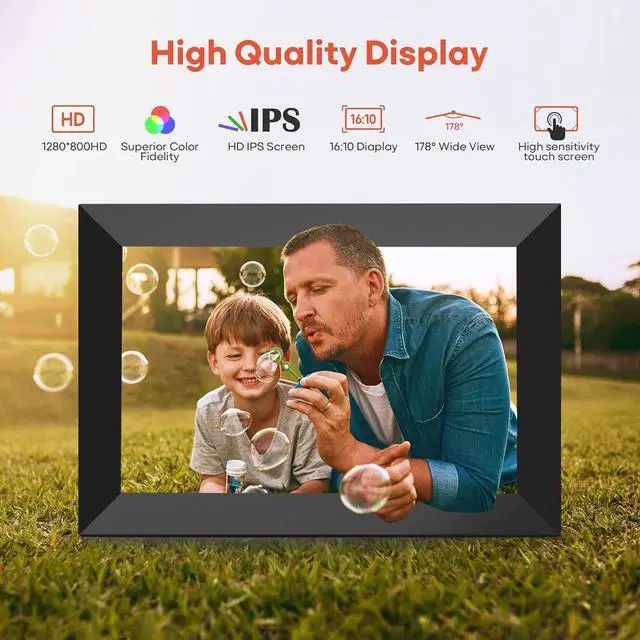 Alt view image 5 of 7 - 10.1 Inch WiFi Digital Picture Frame, 1280x800 HD IPS Touch Screen Photo Frame Electronic, 32GB Memory, Auto-Rotate, Wall Mountable, Share Photos/Videos via  App from Anywhere 4 Pack