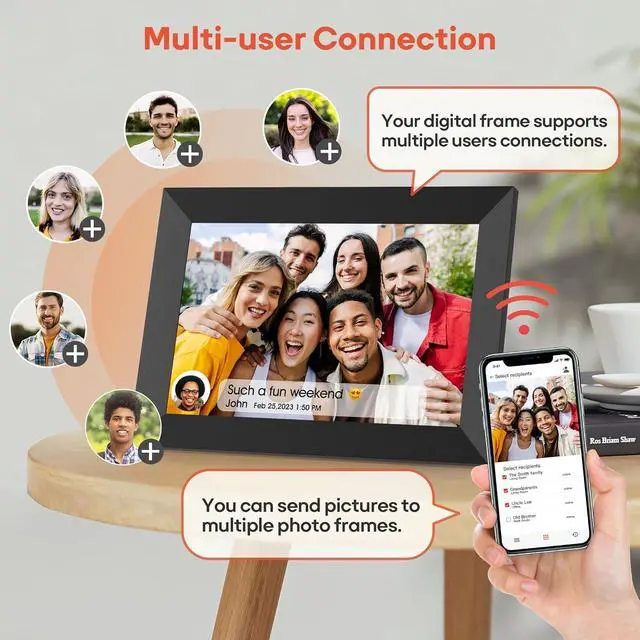 Alt view image 6 of 7 - 10.1 Inch WiFi Digital Picture Frame, 1280x800 HD IPS Touch Screen Photo Frame Electronic, 32GB Memory, Auto-Rotate, Wall Mountable, Share Photos/Videos via  App from Anywhere 4 Pack