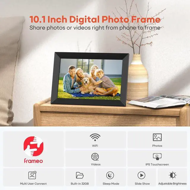 Alt view image 7 of 7 - 10.1 Inch WiFi Digital Picture Frame, 1280x800 HD IPS Touch Screen Photo Frame Electronic, 32GB Memory, Auto-Rotate, Wall Mountable, Share Photos/Videos via  App from Anywhere 4 Pack