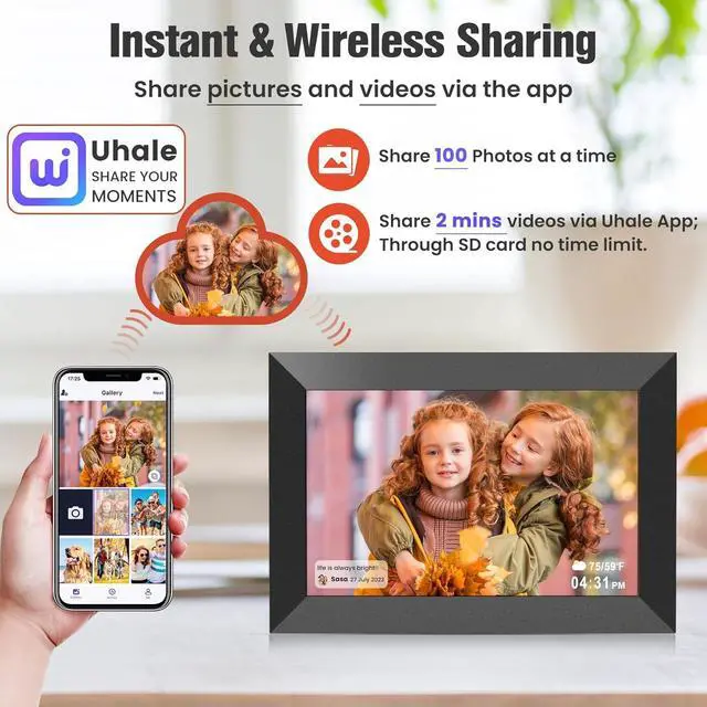 Alt view image 2 of 7 - 10.1 Inch WiFi Digital Picture Frame, IPS HD Touch Screen Cloud Smart Photo Frames with Built-in 32GB Memory, Wall Mountable, Auto-Rotate, Share Photos Instantly from Anywhere