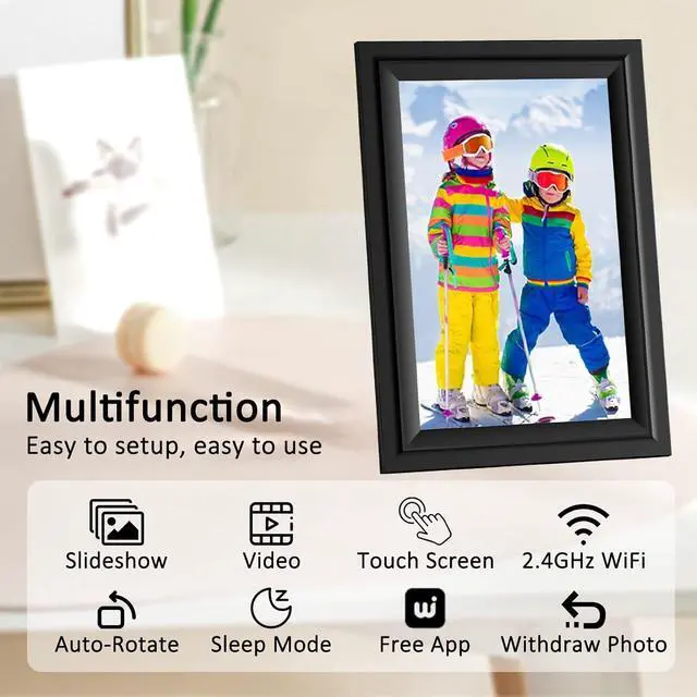 Alt view image 2 of 7 - Digital Picture Frame, SAMMIX 10.1 Inch WiFi Digital Photo Frame Electronic, IPS HD Touch Screen, 16GB Memory, Wall-Mounted, Load Photos and Video from Phone  App, Gifts for Mom